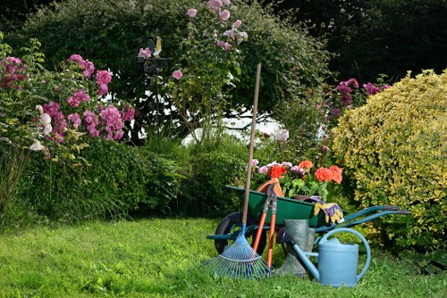 Volume-based green waste ready for removal from a rear garden